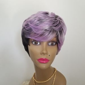 Purple Ombre Human Blend Short Cut Wig